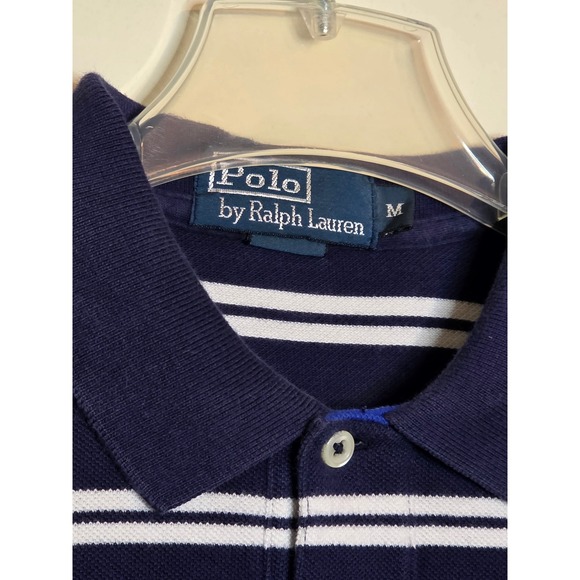 Polo Ralph Lauren Mens Medium Striped Polo Shirt Red Pony Logo Blue White Preppy - Picture 3 of 6
